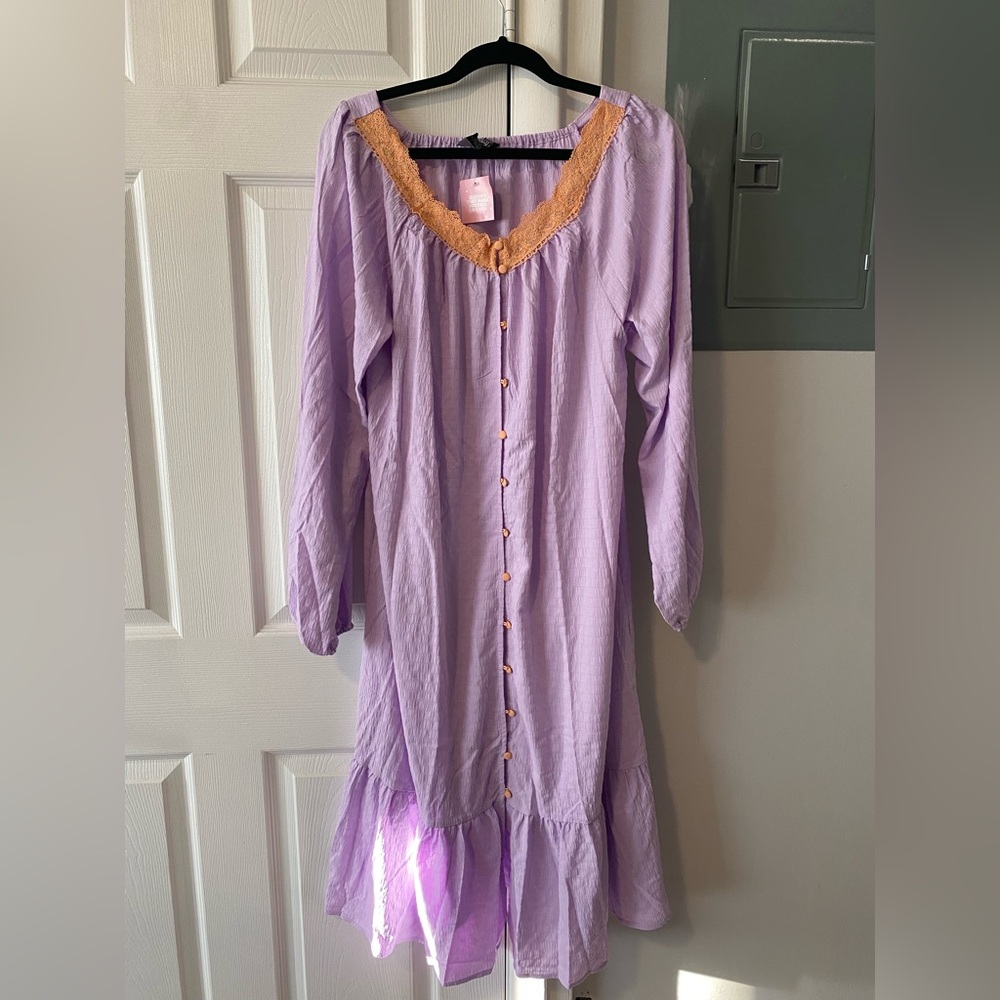 Lavender Long Sleeve Dress with Orange Accents